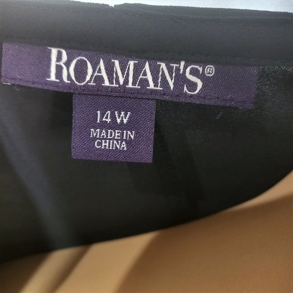 Roaman's Black Sheer A Line Midi Dress With Bell Sleeves - Picture 9 of 11